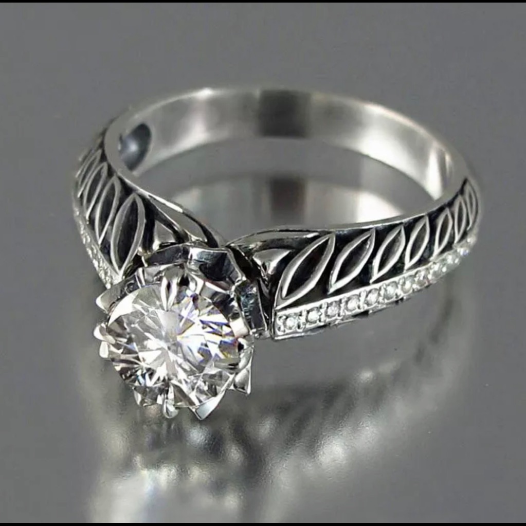 Silver Ring Round Cut White Sapphire Size 8